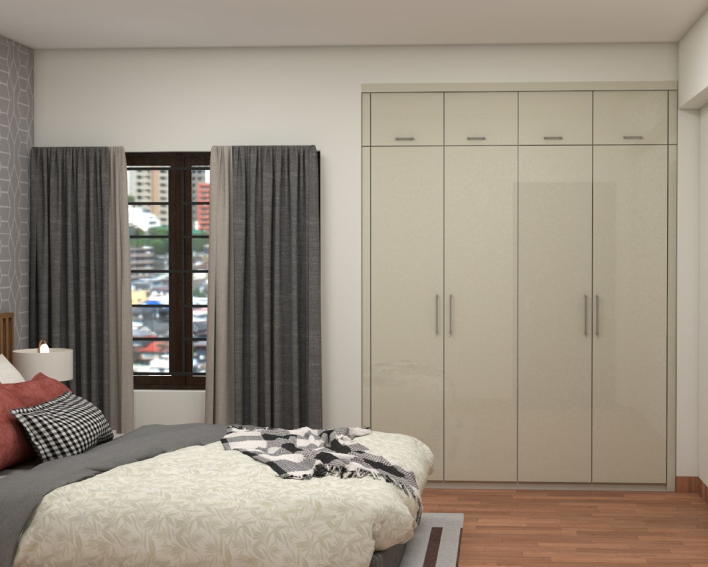 Modern Guest Bedroom Design With Beige Shutters