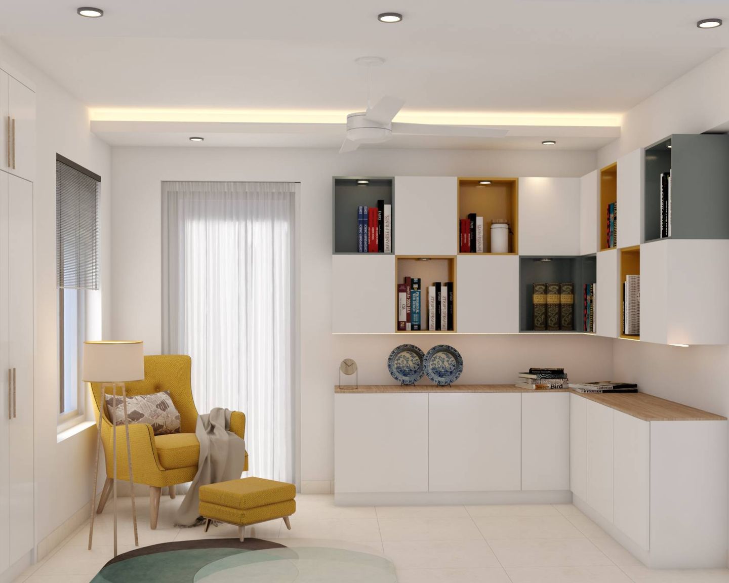 Colourful Home Office Design - Livspace