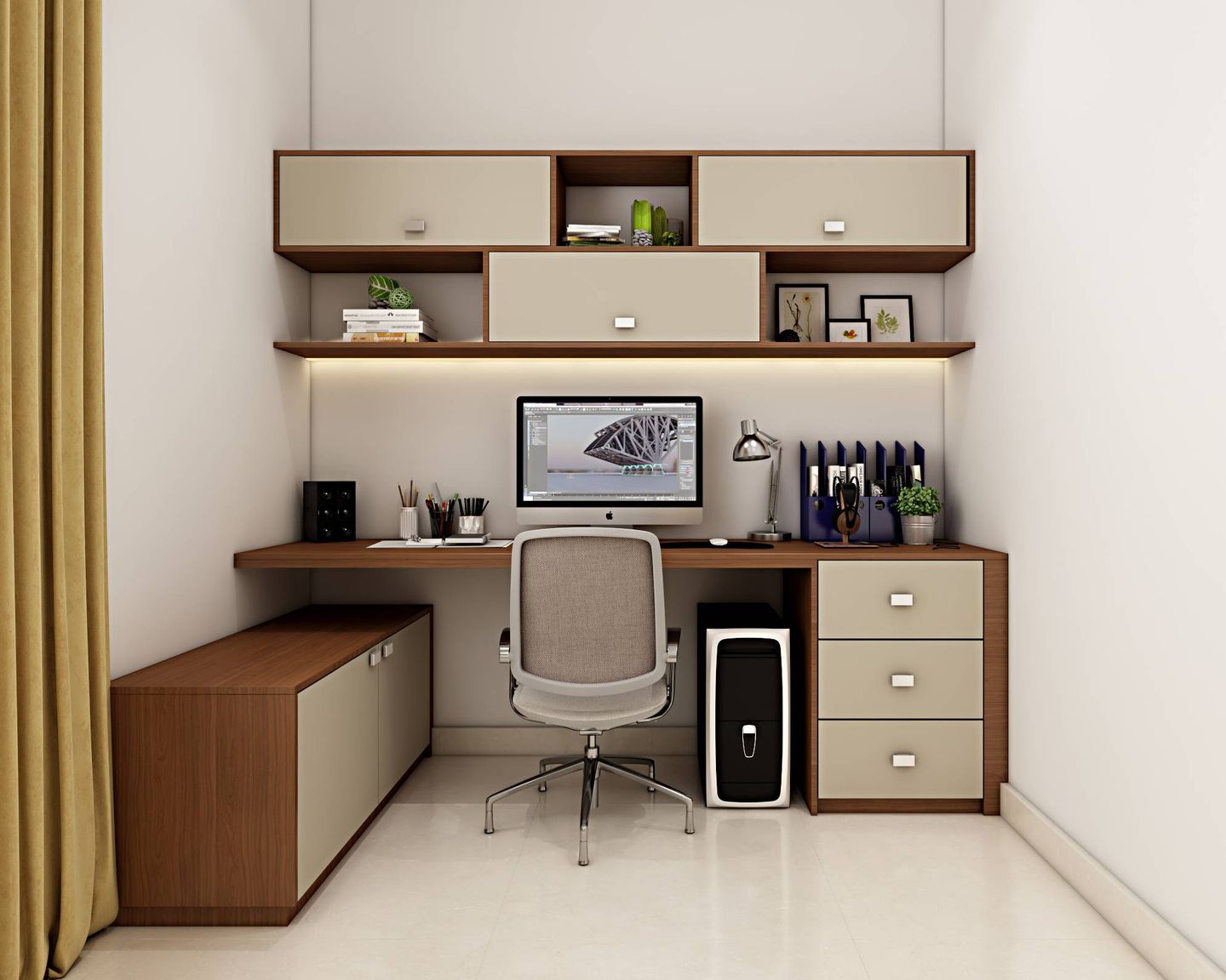 Modern Home Office Design In Wood And Beige - Livspace