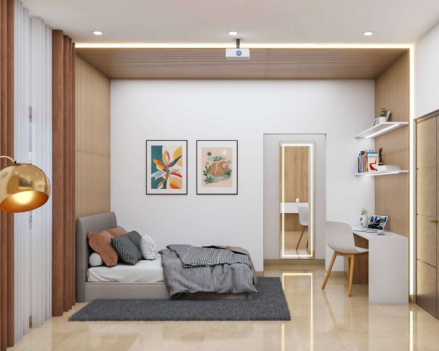 Modern Style Kid's Bedroom Design With Wooden Panels