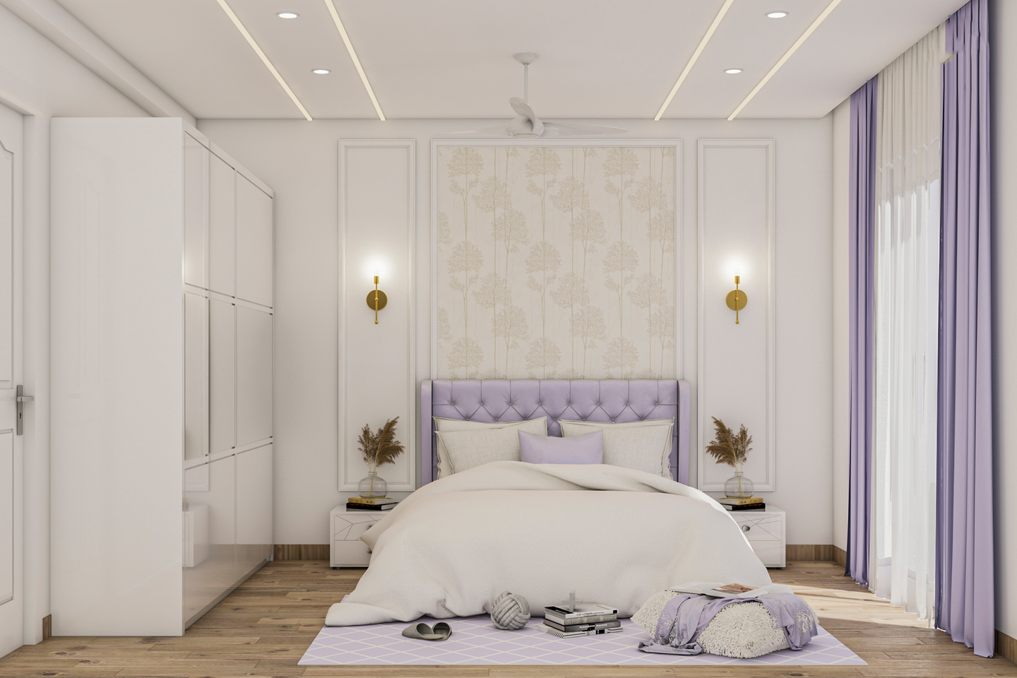 White And Purple Kid's Bedroom Design - Livspace