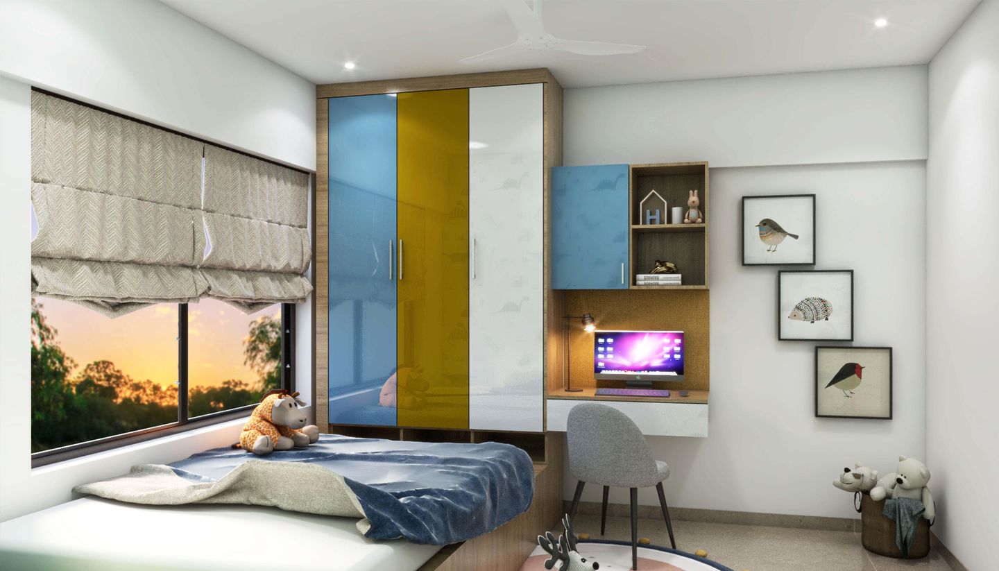Contemporary Boy's Room Design With Colourful Wardrobe