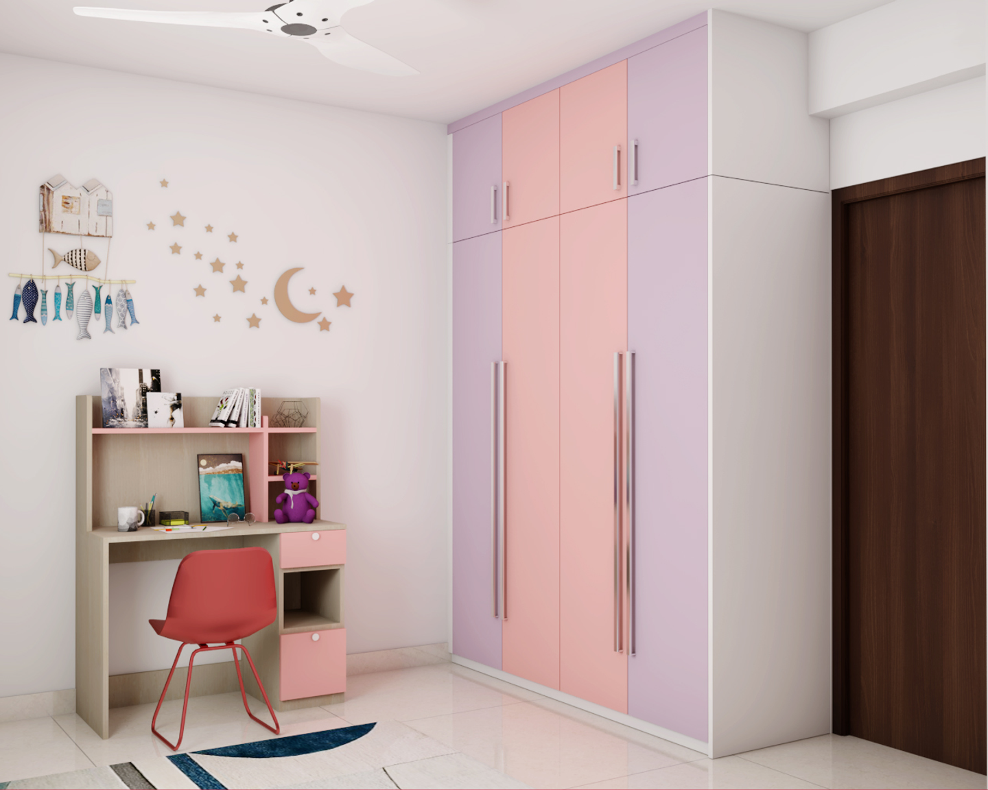 Modern Spacious Kid's Bedroom Design With Wardrobe And Loft