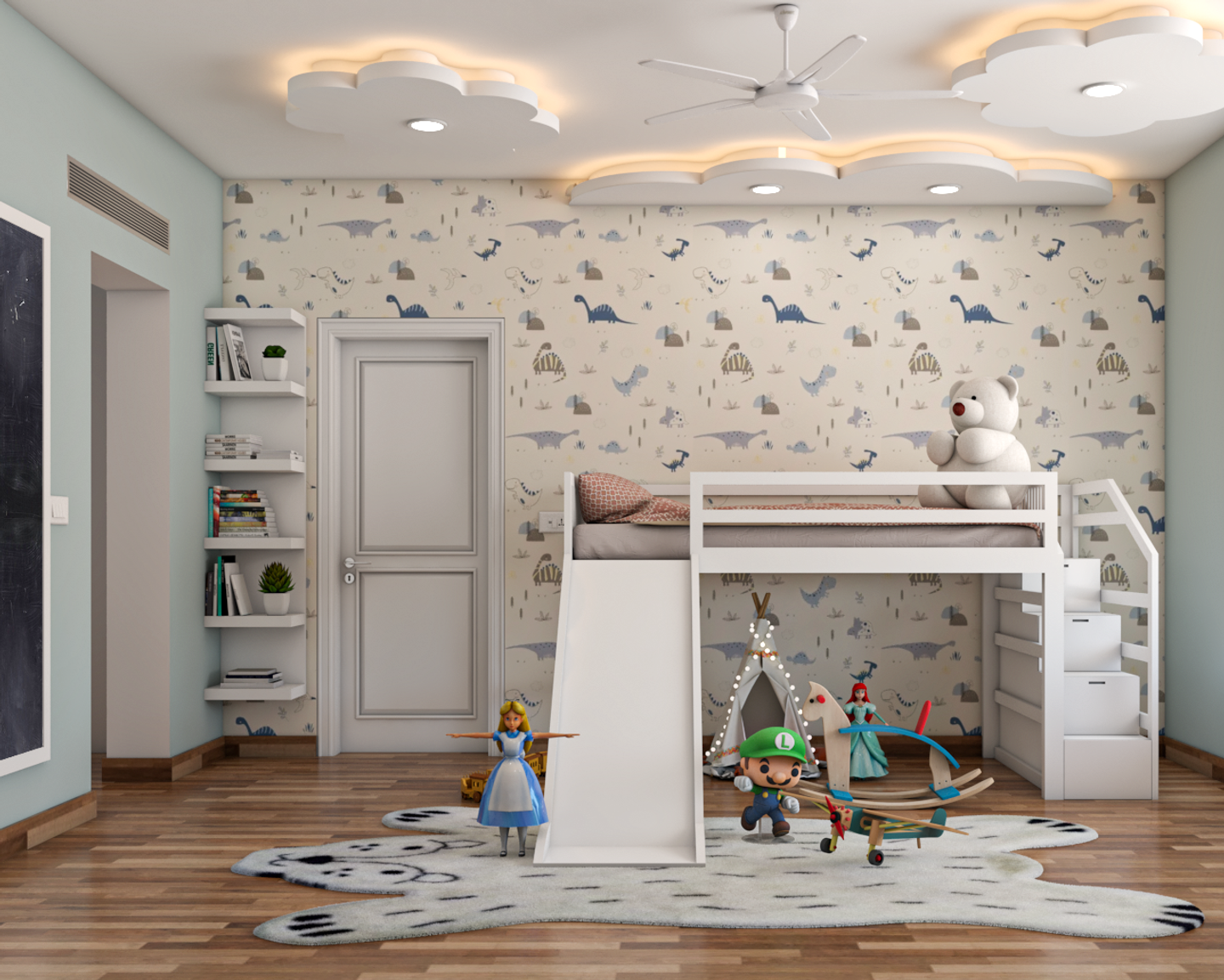 Kid's Bedroom With Cloud False Ceiling - Livspace