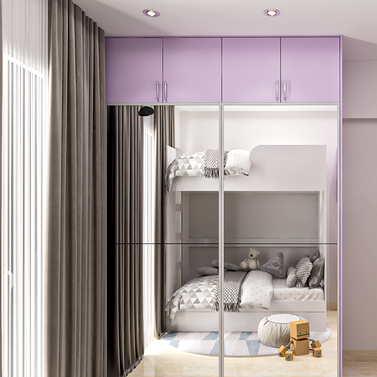 Contemporary Kid's Room Design For Girls With Purple Study Table