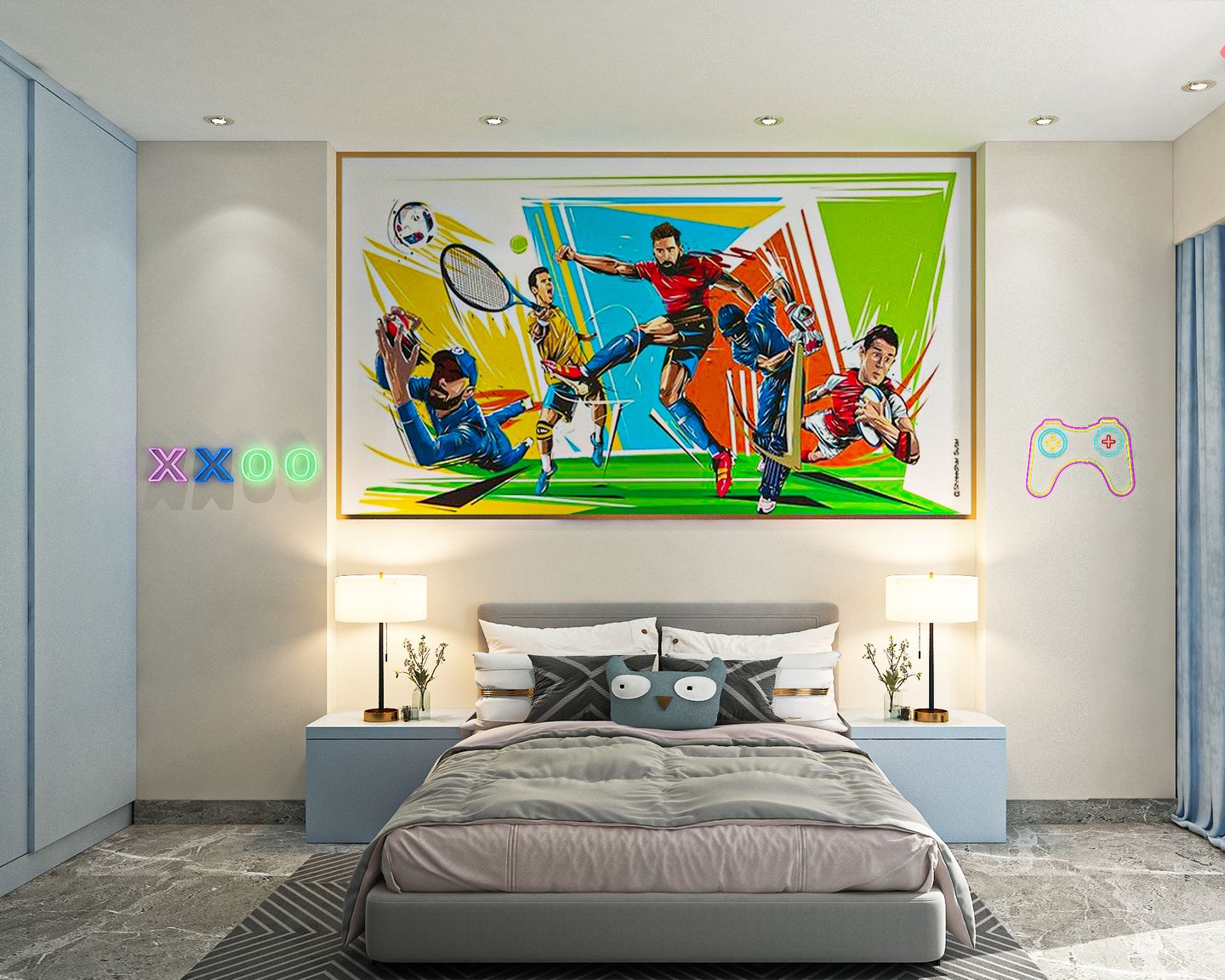 Kid's Bedroom Design With Sports Painting - Livspace