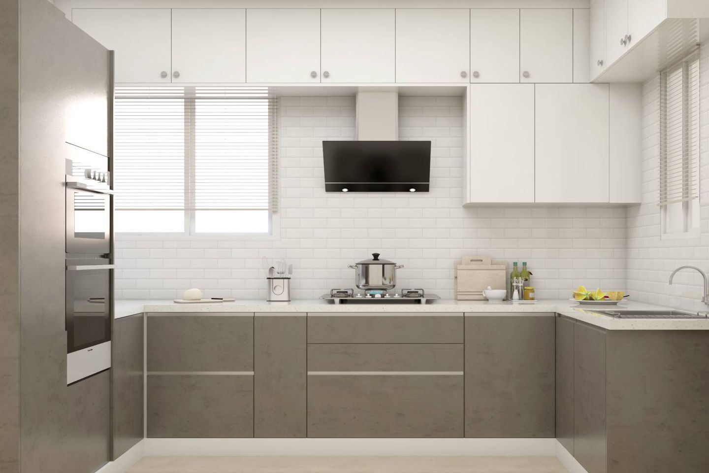 Grey U-Shaped Kitchen - Livspace