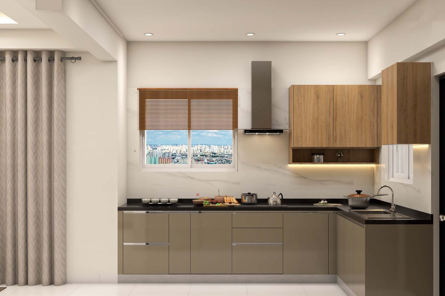 Warm-Toned Modular Kitchen Design - Livspace