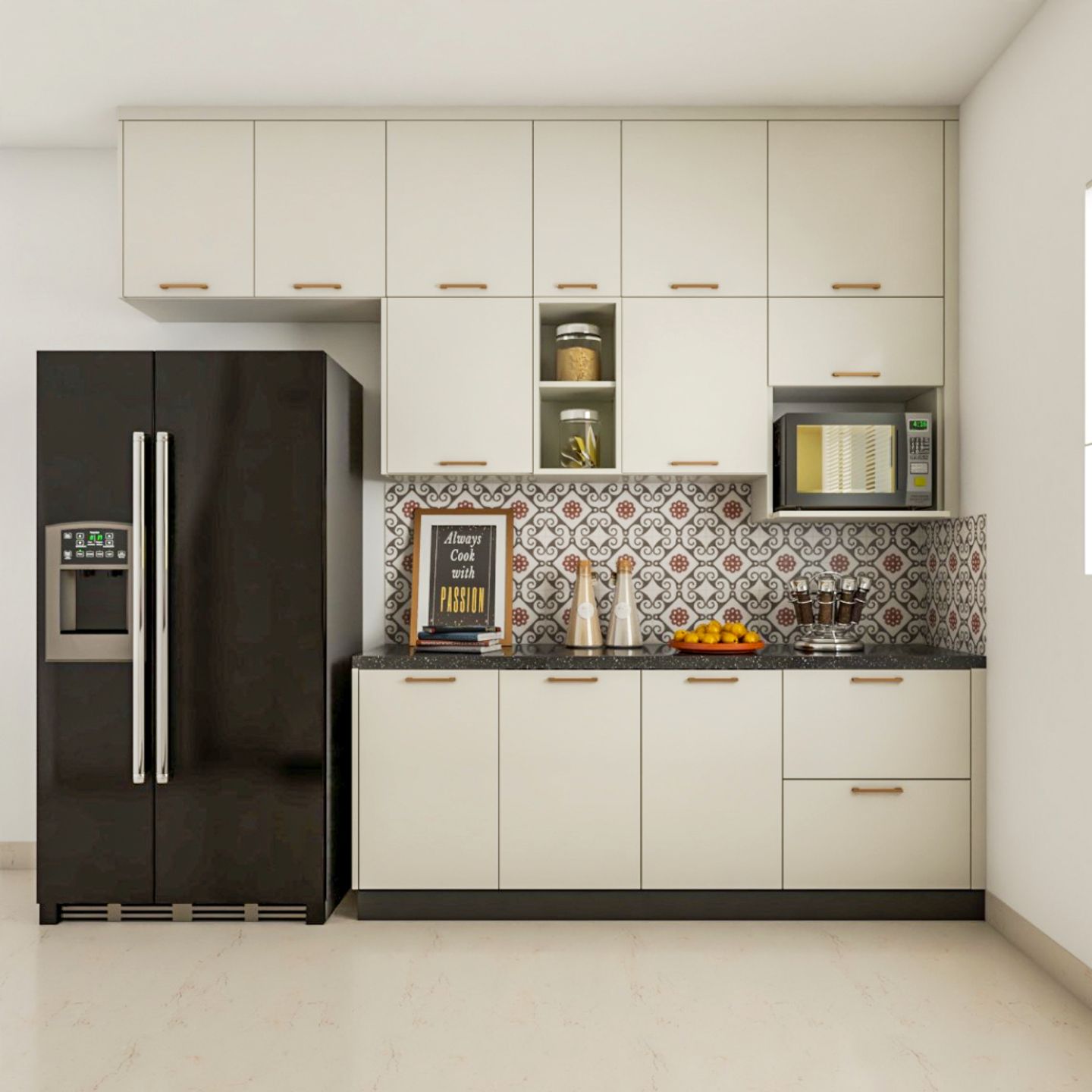 Modern White Modular Kitchen Design With Multiple Storage Cabinets