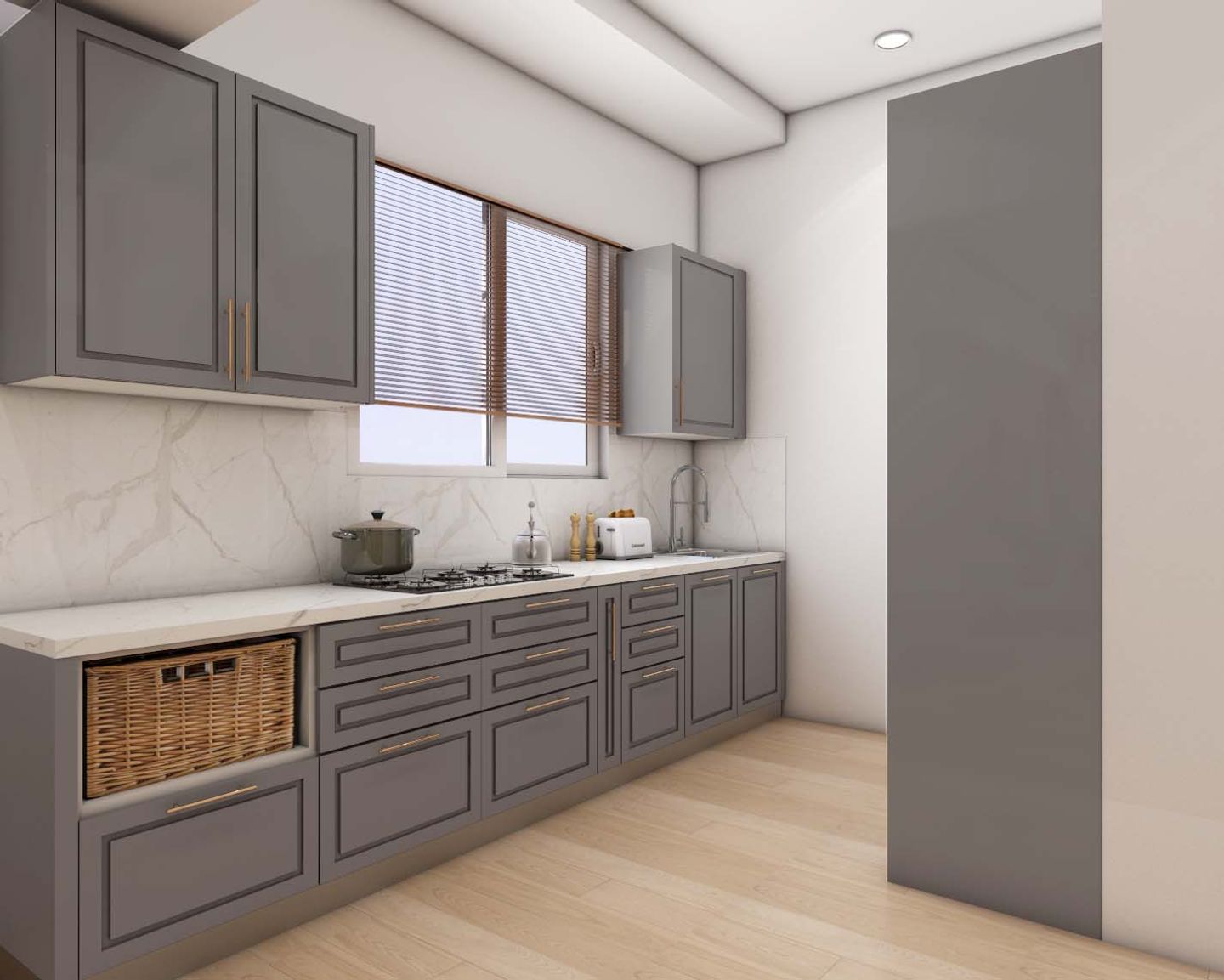 Sleek Grey Kitchen Design - Livspace