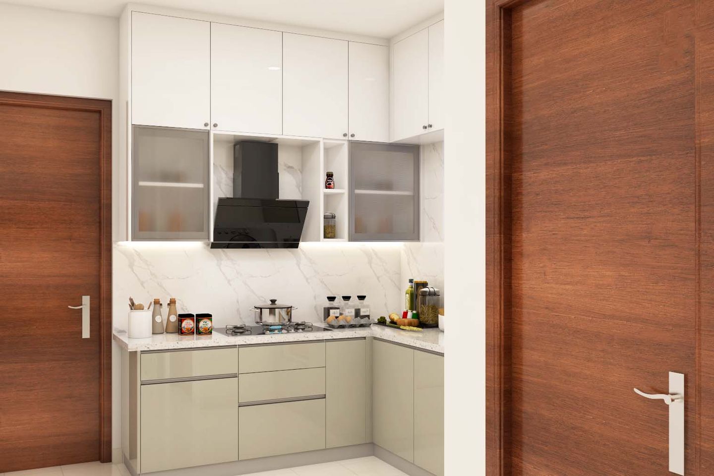 White-Themed Kitchen Interior Design - Livspace