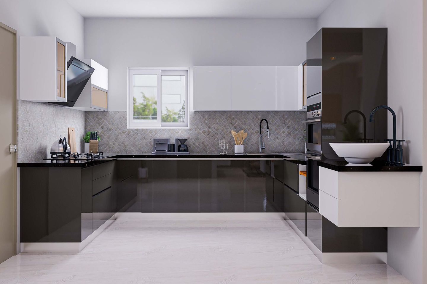 Black And White Kitchen Design - Livspace