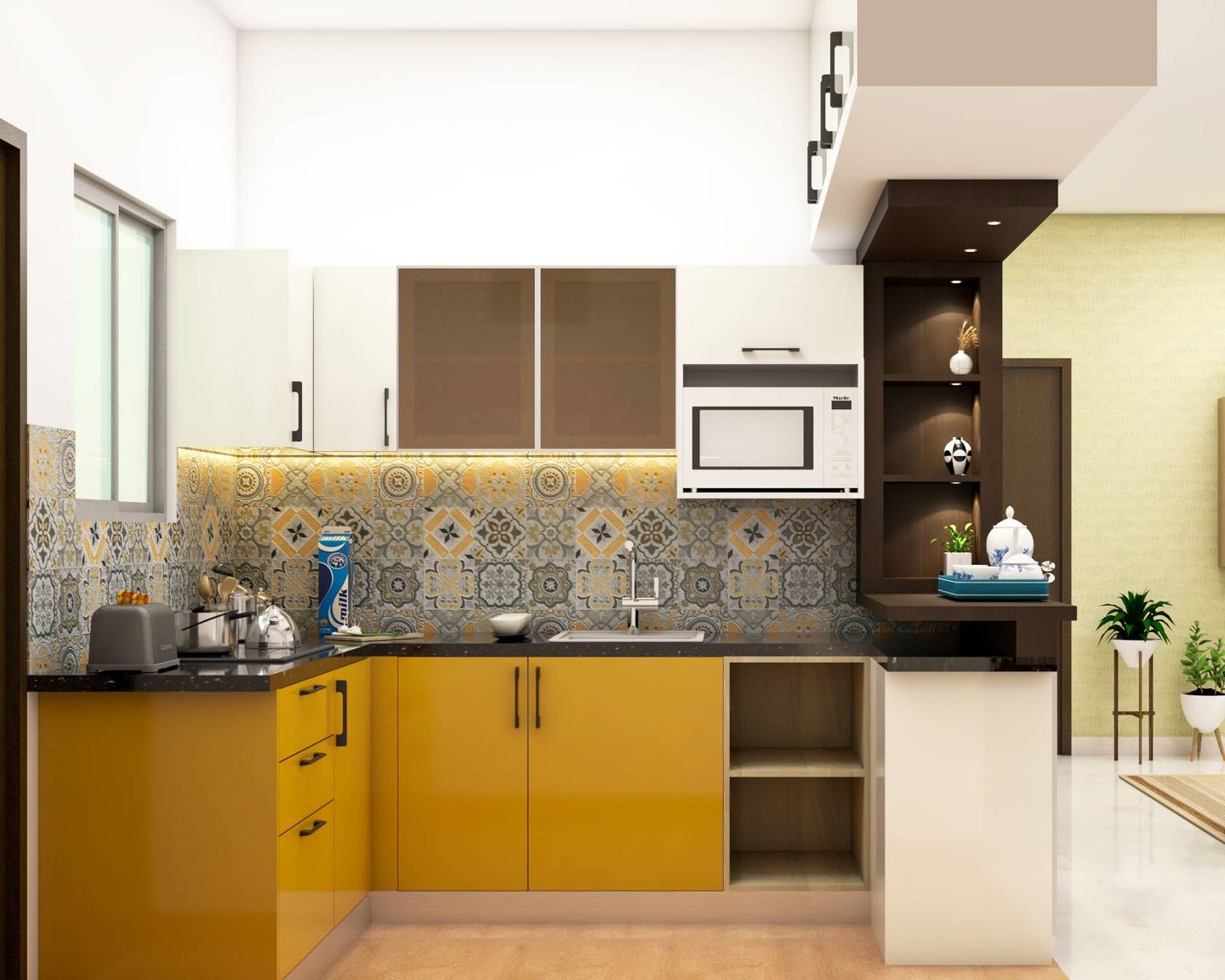 Low Maintenance Modern Styled Compact Sized Kitchen Design Livspace