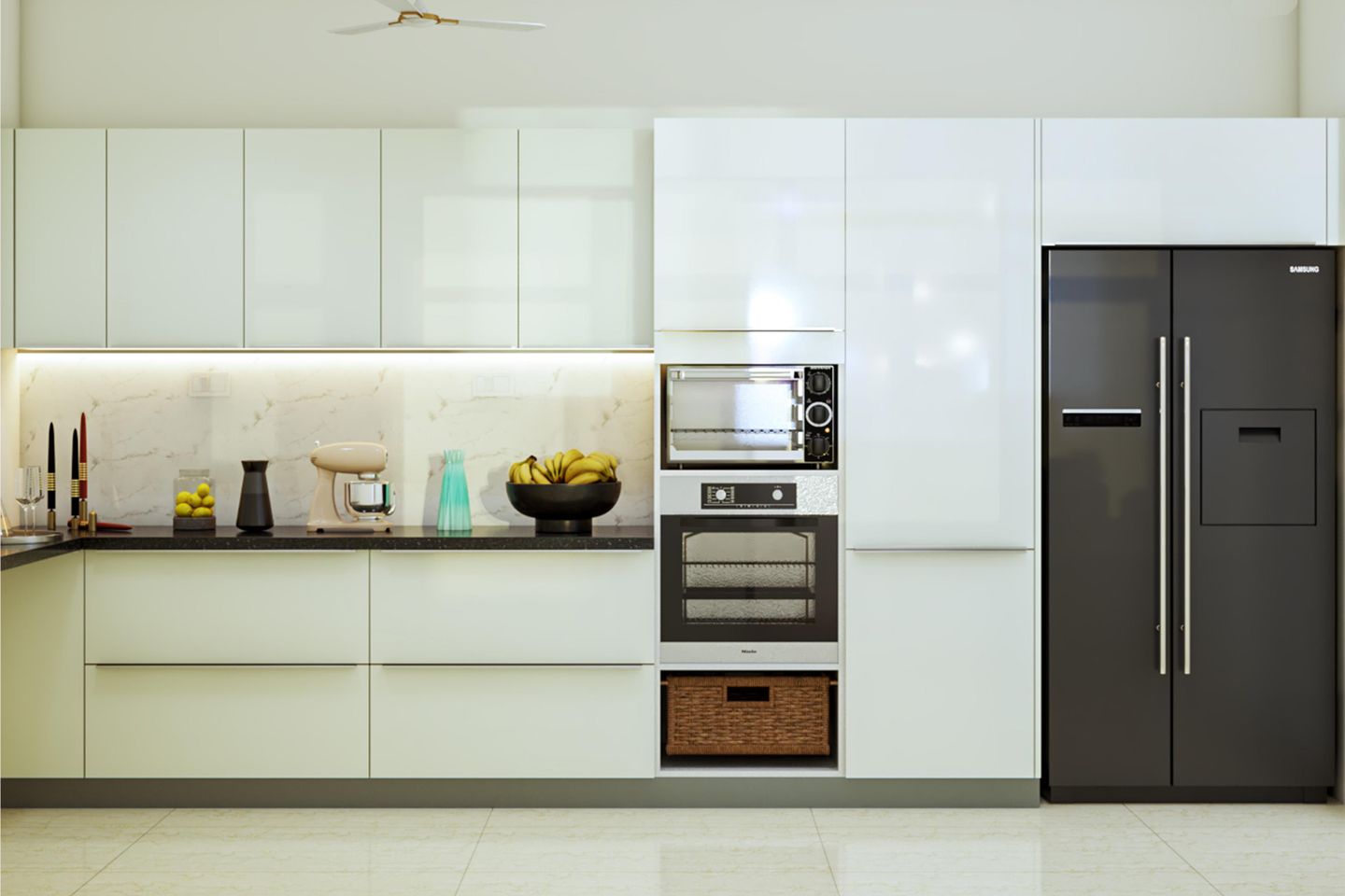 Contemporary Modular Kitchen Design With Under Cabinet Lighting