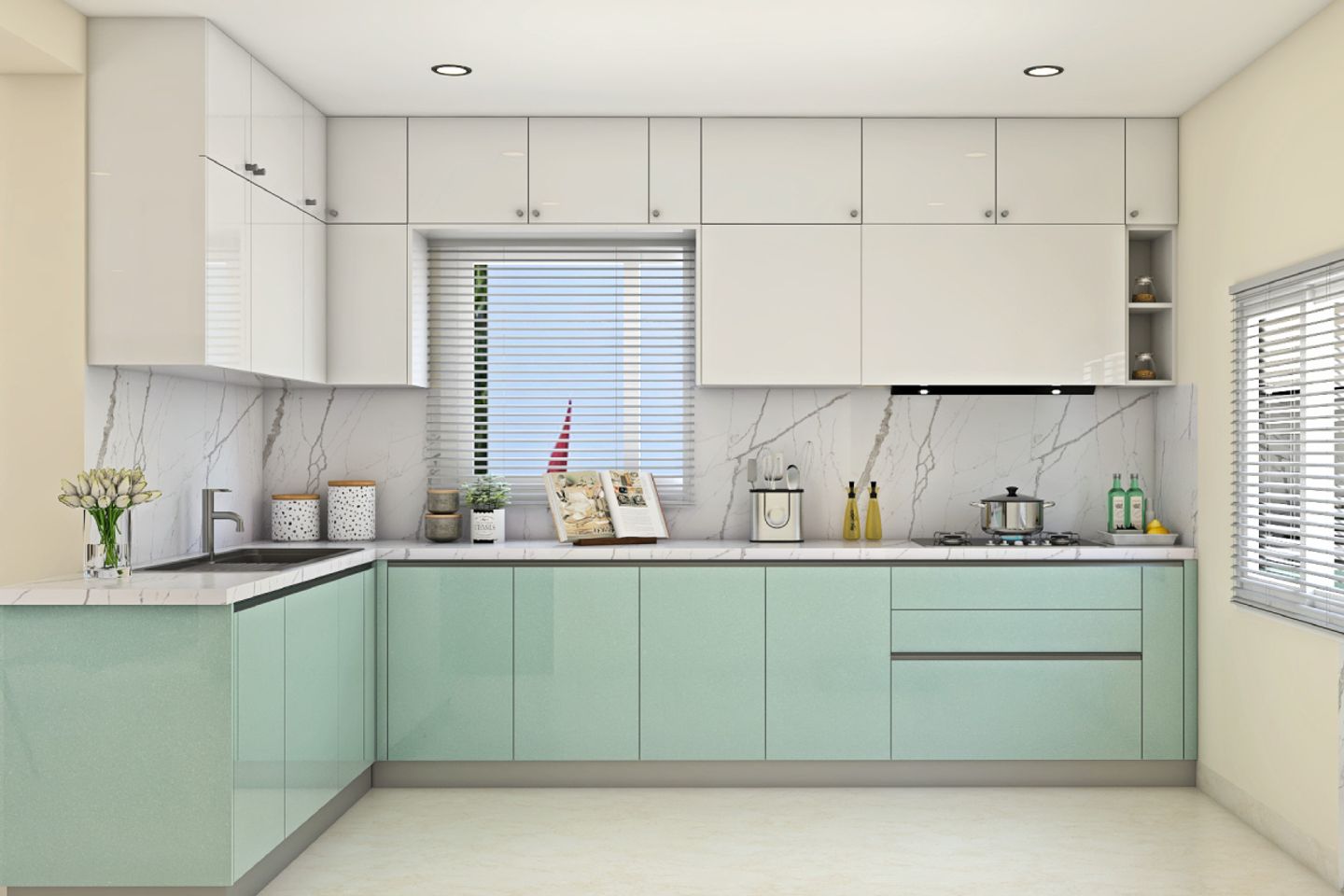 Mint Green And White Kitchen Designs - Livspace