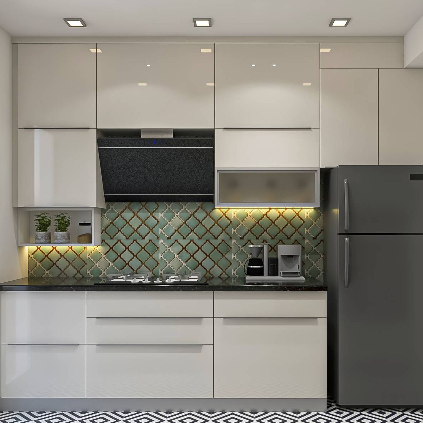 Modern Modular Kitchen Interior Design With Glossy Shutters