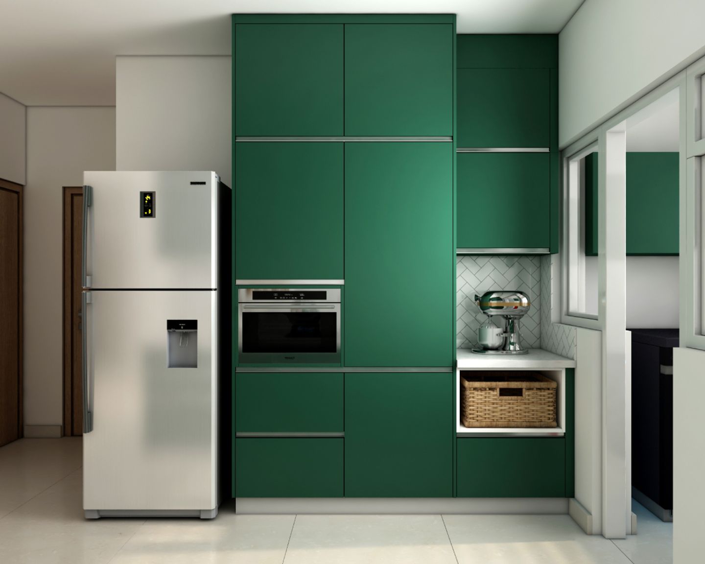 Modern Modular Kitchen Design With Green Cabinets