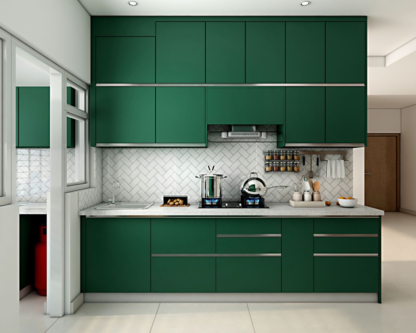 Compact Green Kitchen - Livspace