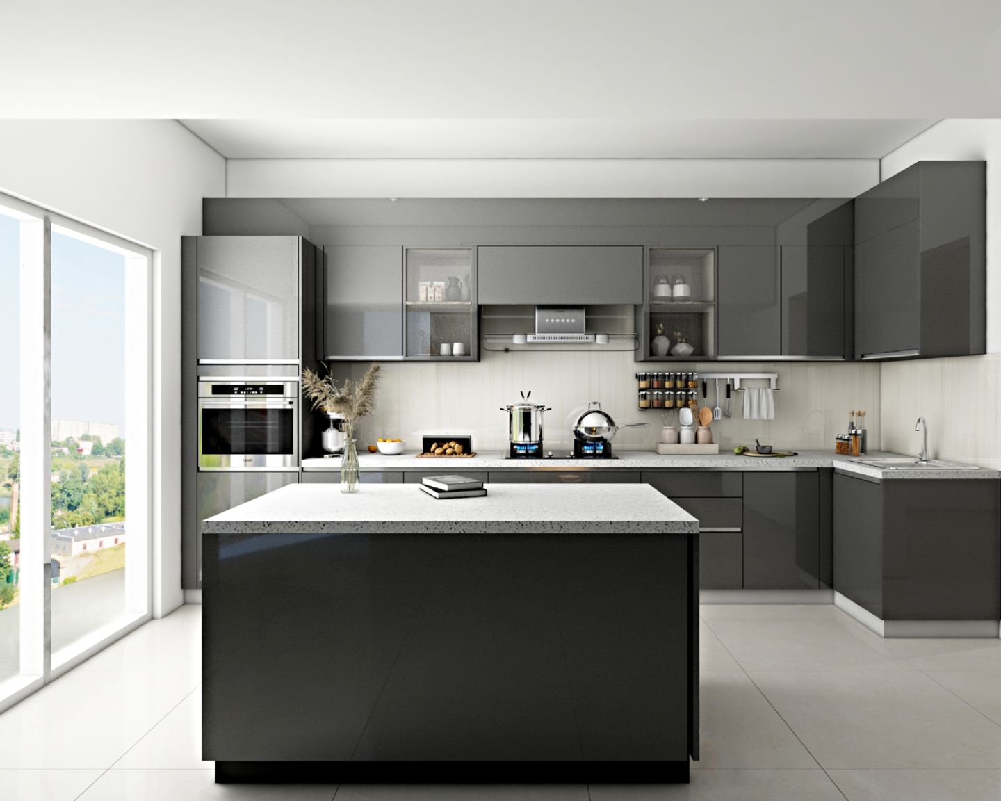 Grey Kitchen Design - Livspace
