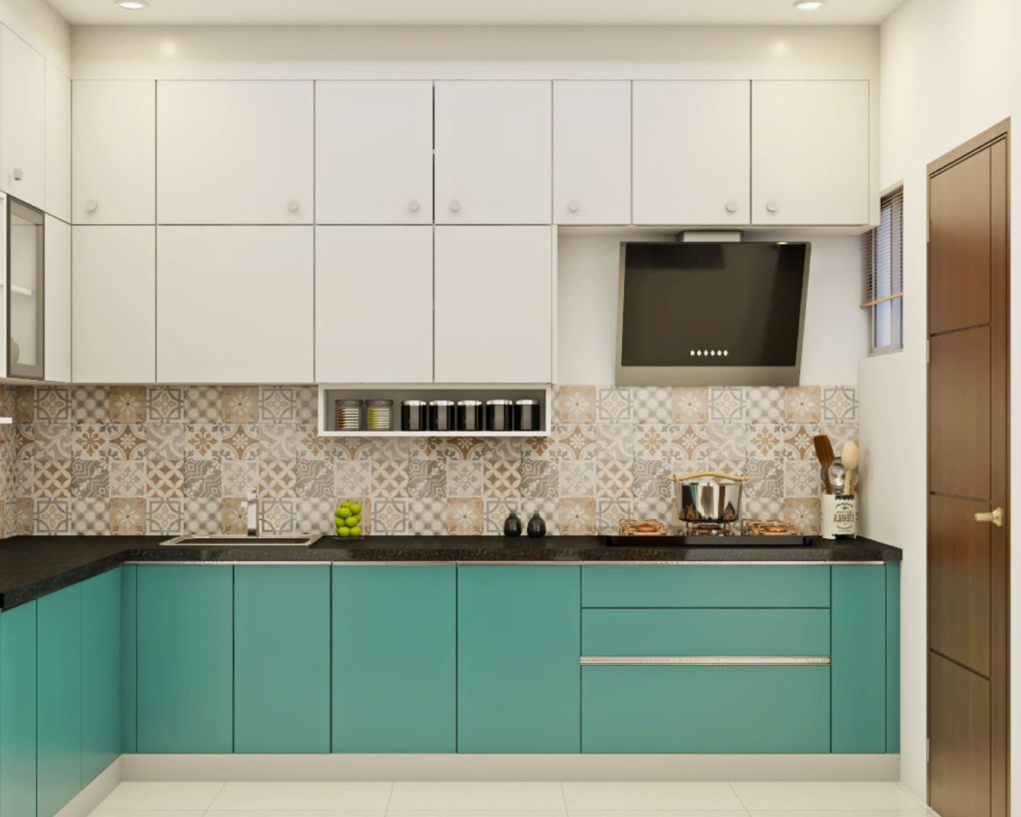 Green And White Kitchen Design Idea – Livspace