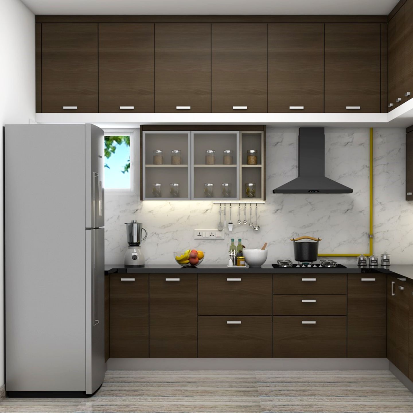 Dual-Toned Wood Kitchen Design - Livspace