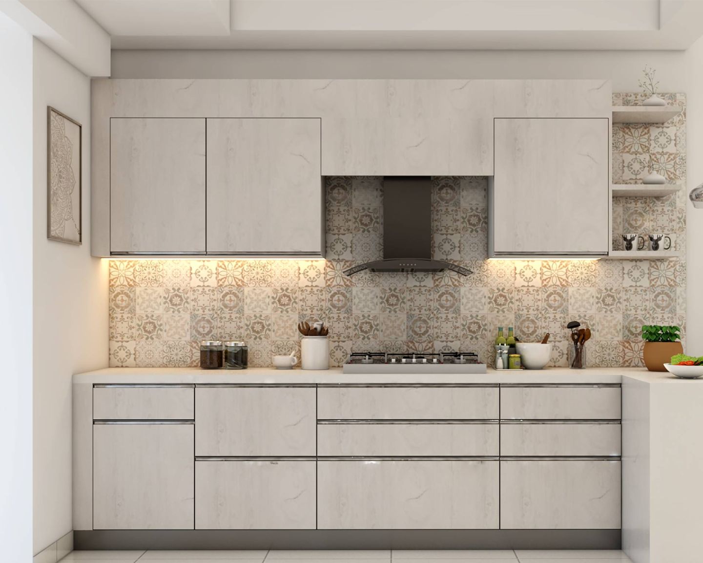 Modular White Kitchen Design - Livspace
