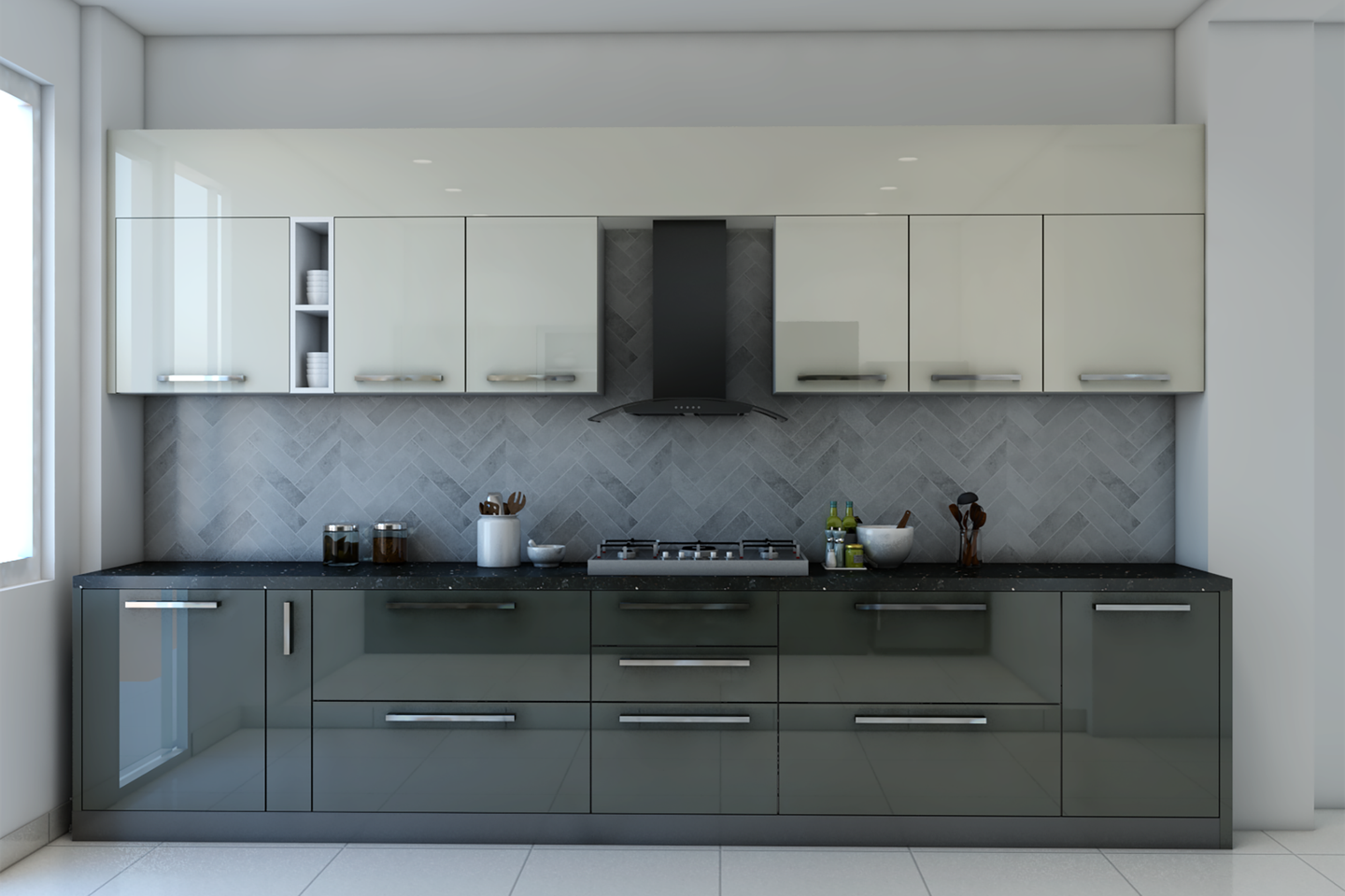 Modular Kitchen Design In Grey And White - Livspace