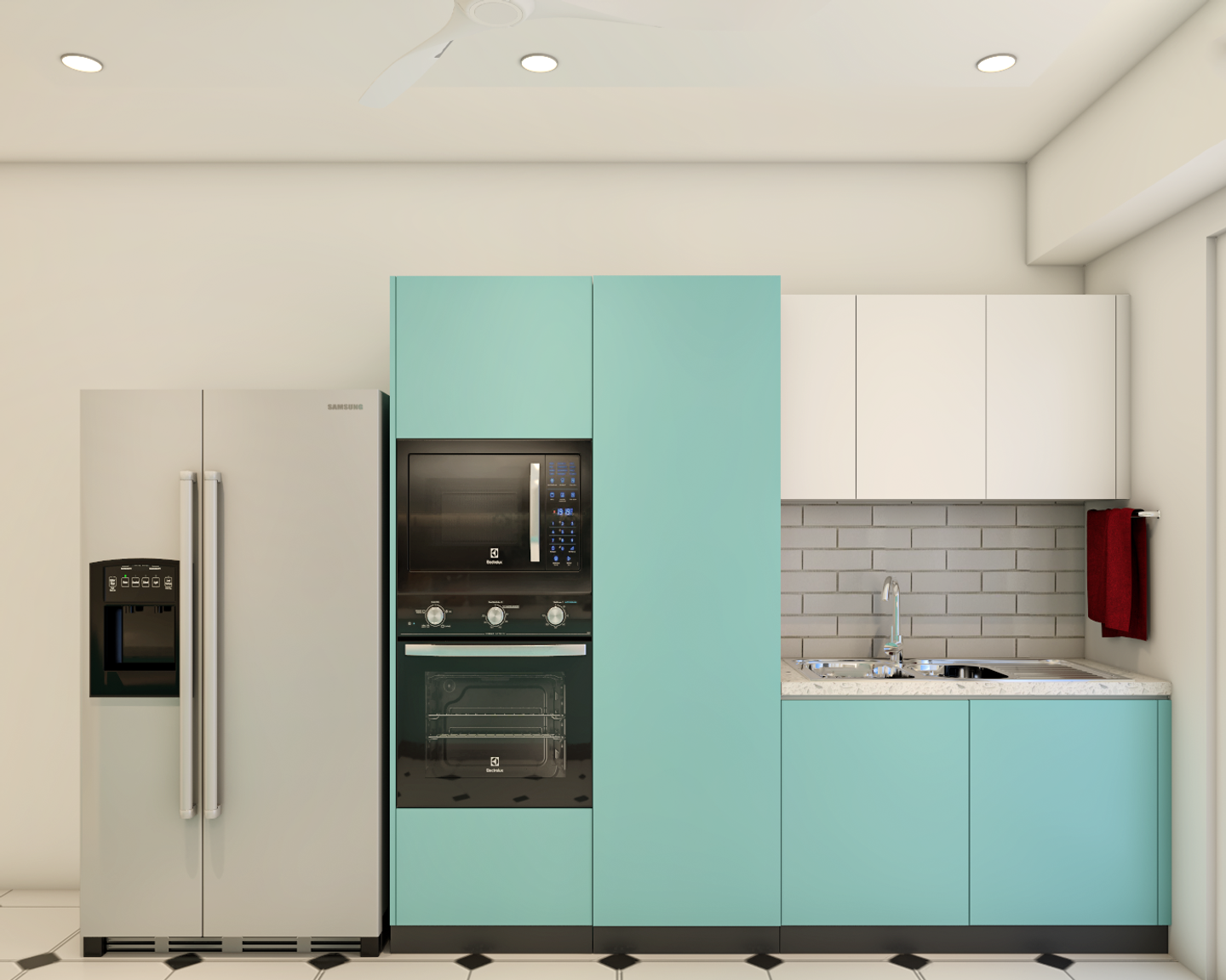 Compact Kitchen Design In Blue And White | Livspace