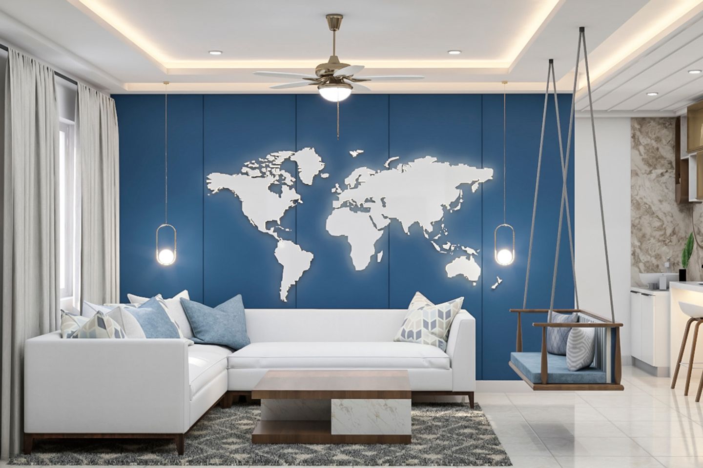 Blue Living Room Design - Livspace