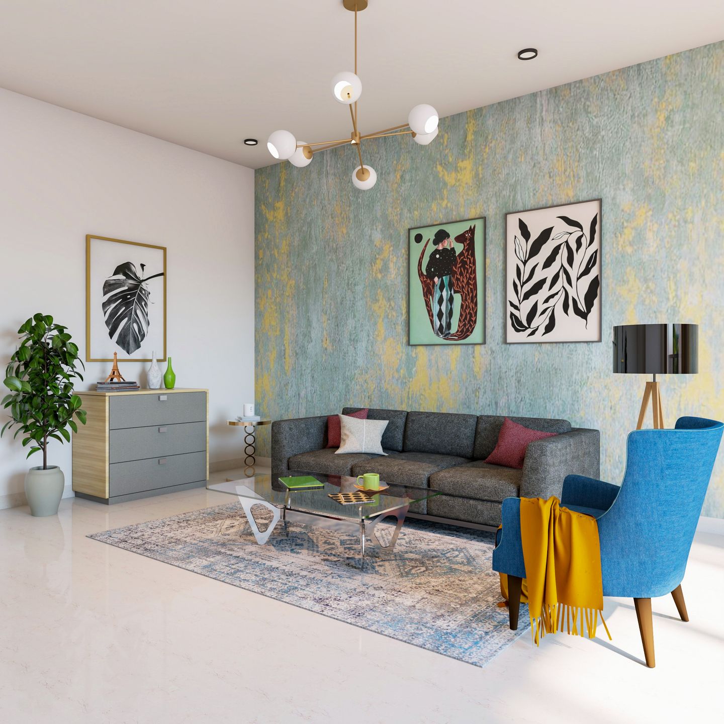 Colourful Modern Living Room Design Ideas | Livspace