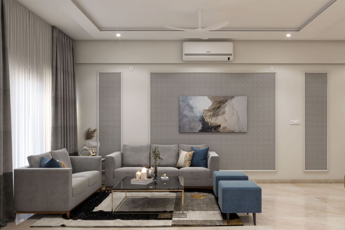 Spacious Living Room Design With Full Length Curtains | Livspace - Full Space Living Room Decorating