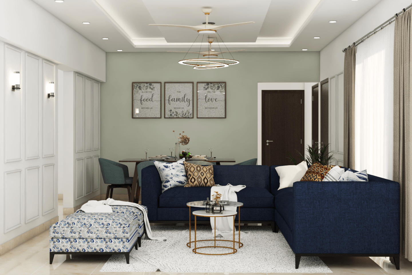 Living Room With Navy Blue Sofa - Livspace