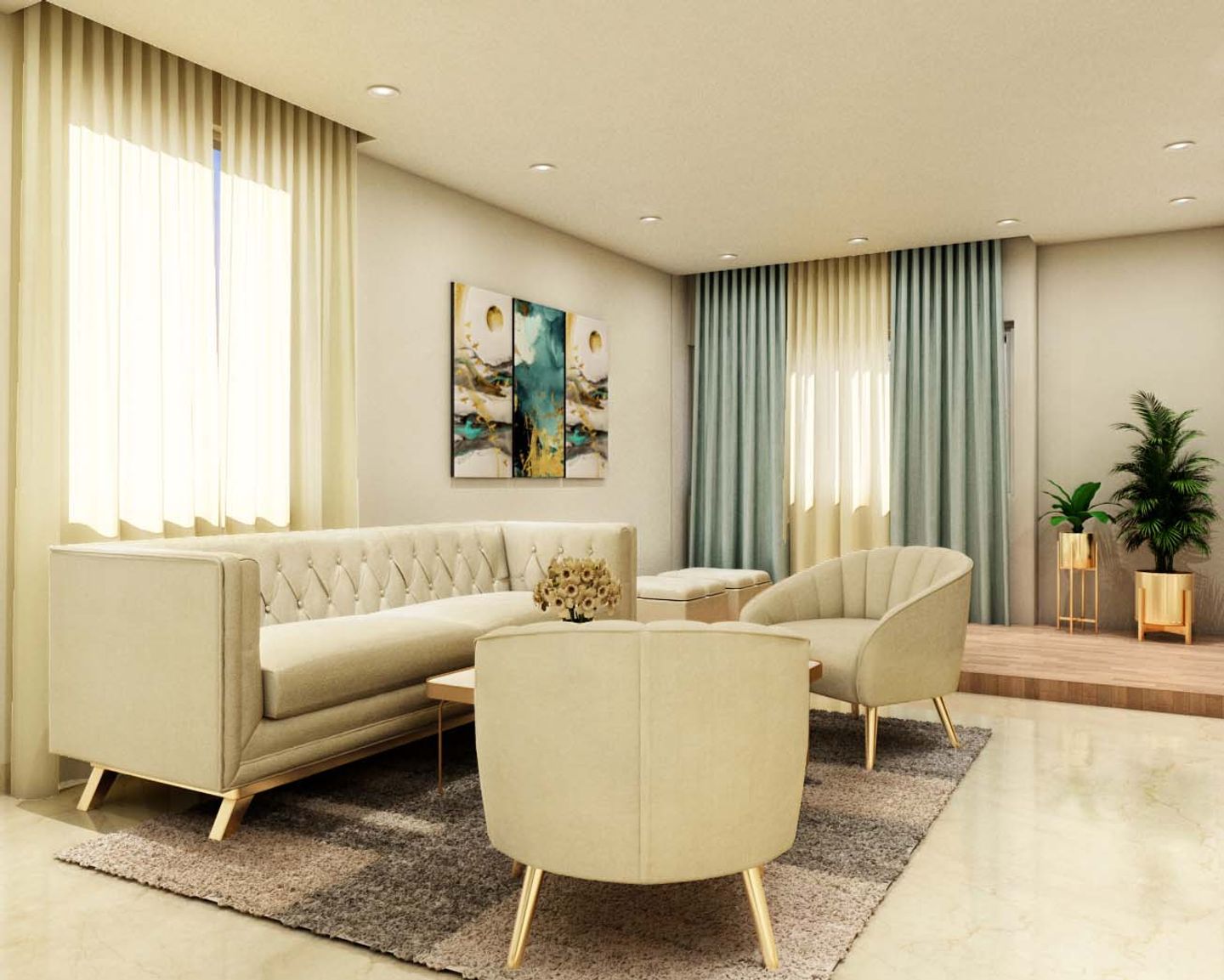 Off-White Living Room Design - Livspace