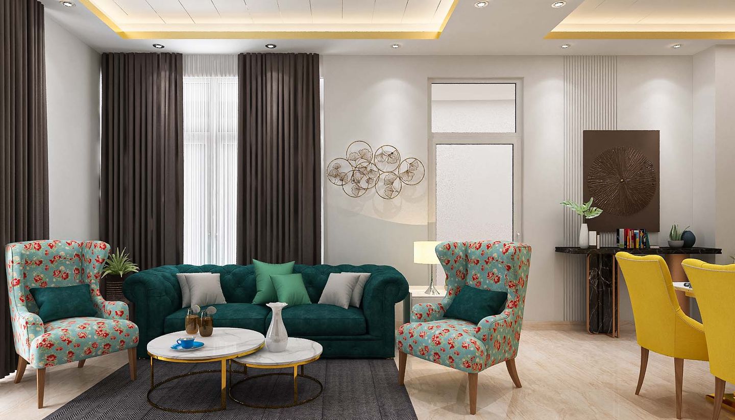 Spacious Contemporary Style Comfortable Living Room Design | Livspace
