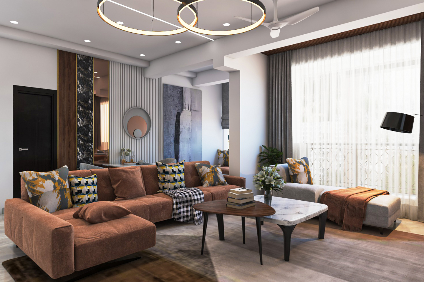 Minimal Glam Drop Down False Ceiling For Living Room - Livspace