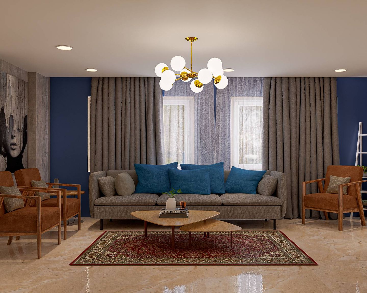Modern Living Room Design With Chandelier