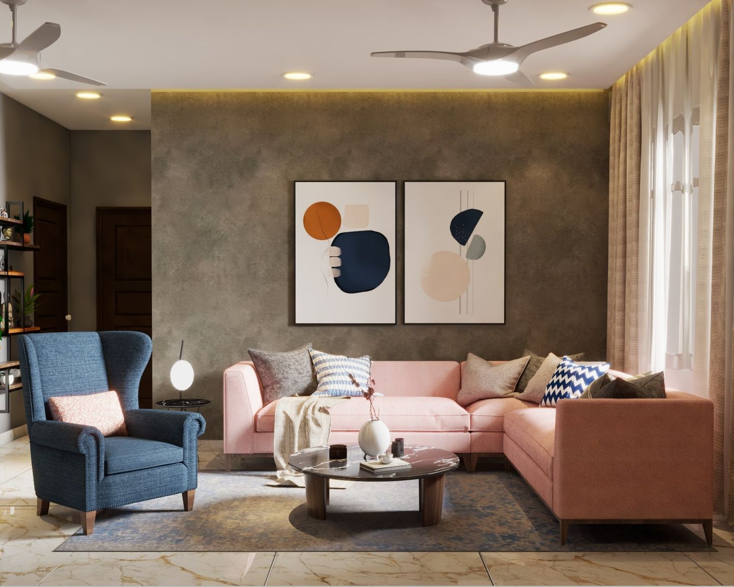 Modern Living Room Design With Pink Sofa - Livspace