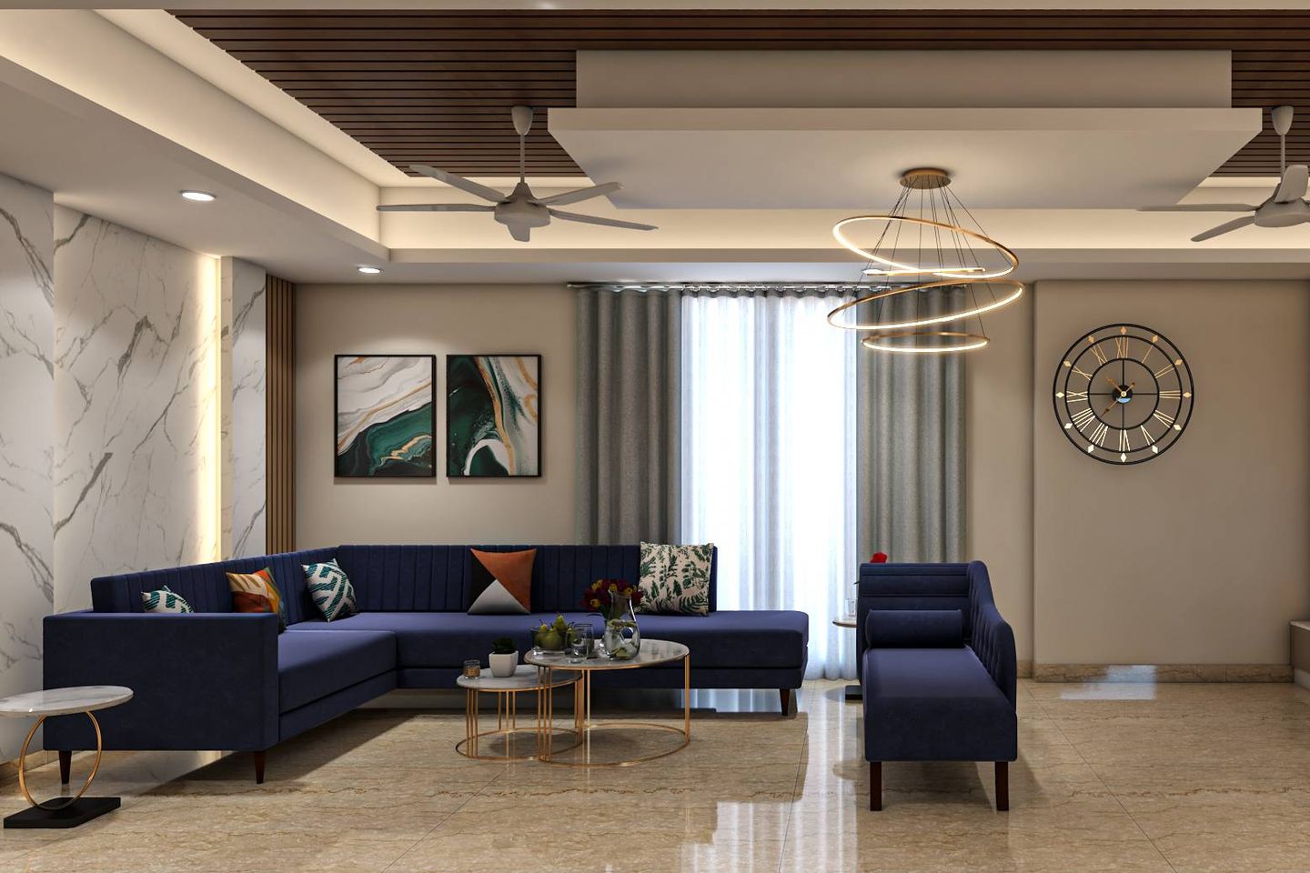 Spacious Living Room Design - Livspace