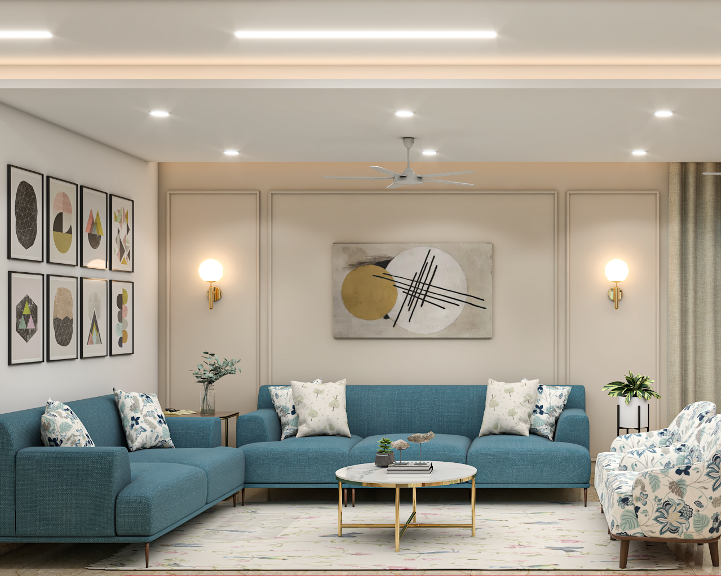 Modern Blue Toned Living Room - Livspace
