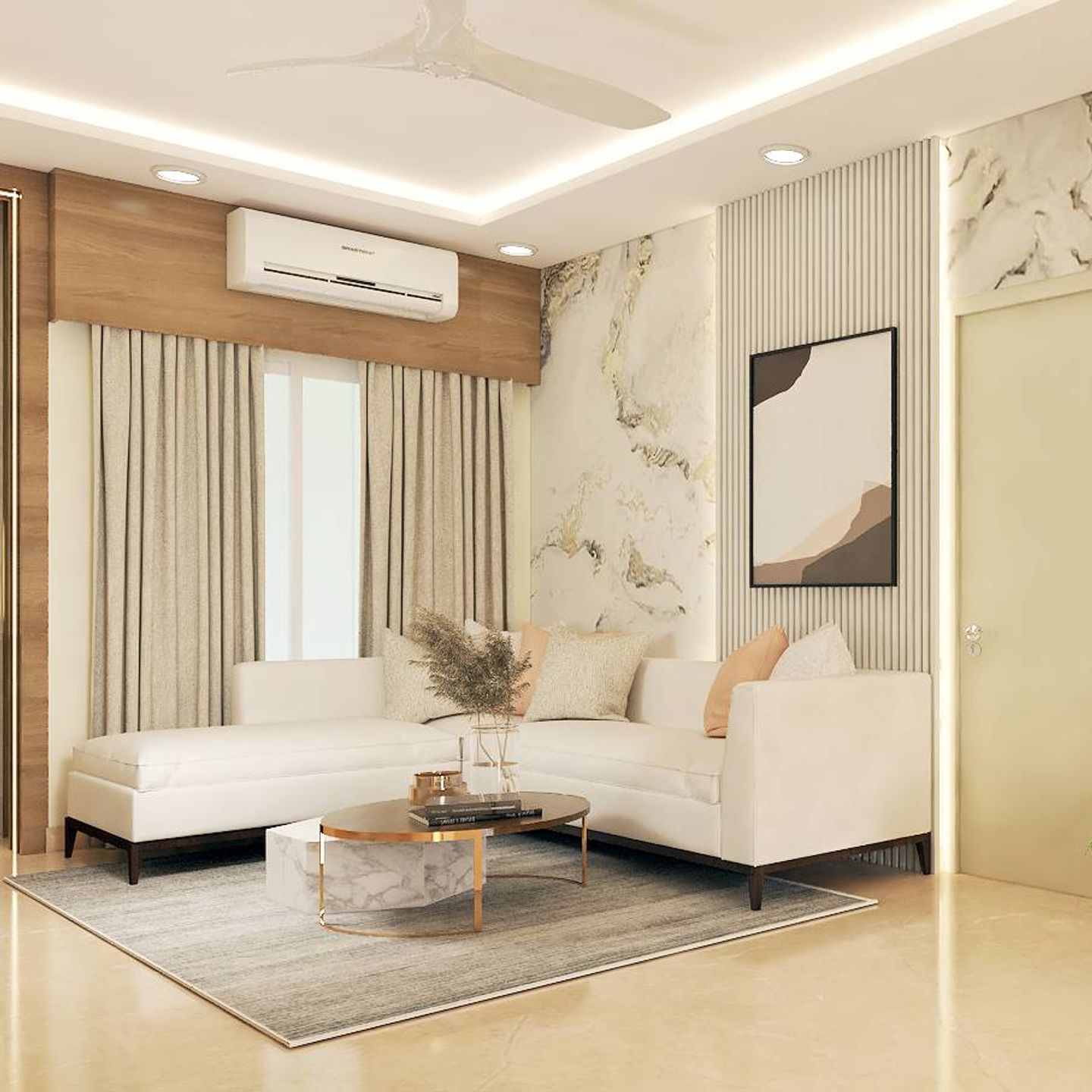 White Living Room Design - Livspace