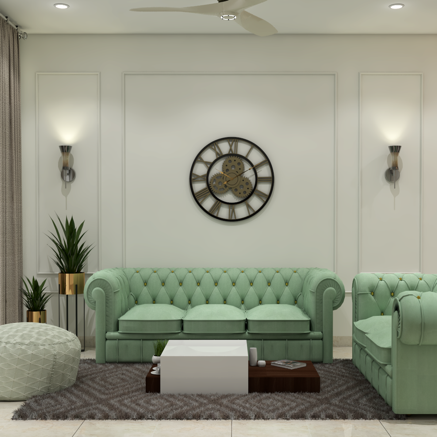 Green Living Room Design - Livspace