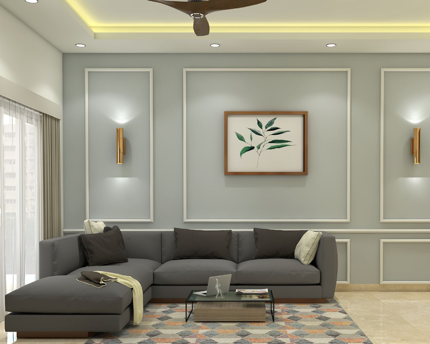 Modern Living Room Design With Golden Fixtures | Livspace
