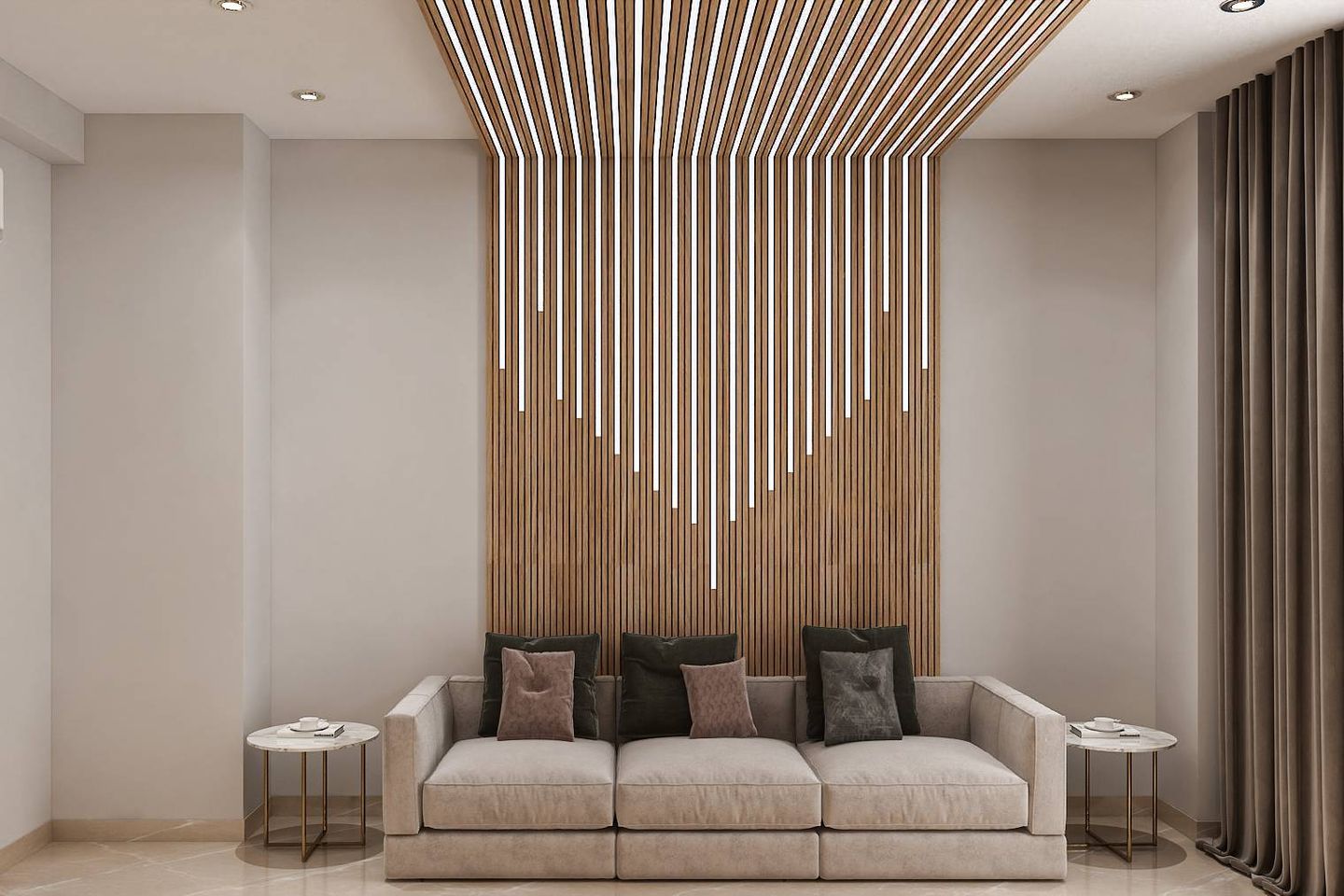 Brown And Beige Modern Living Room Design | Livspace