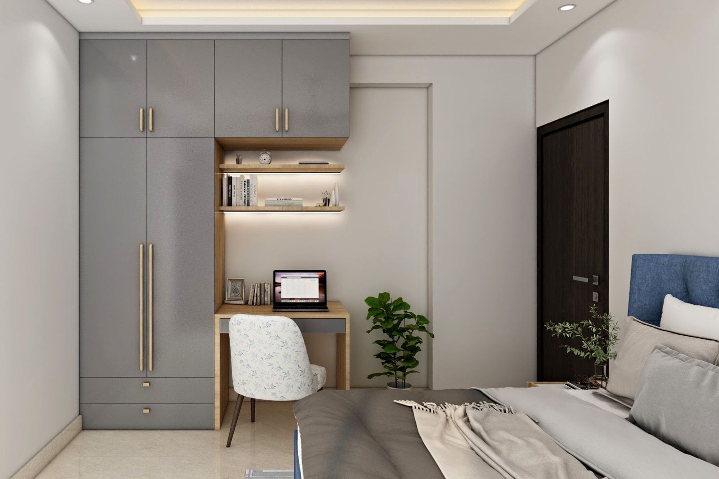 Modern Master Bedroom Design With Grey Wardrobe Unit