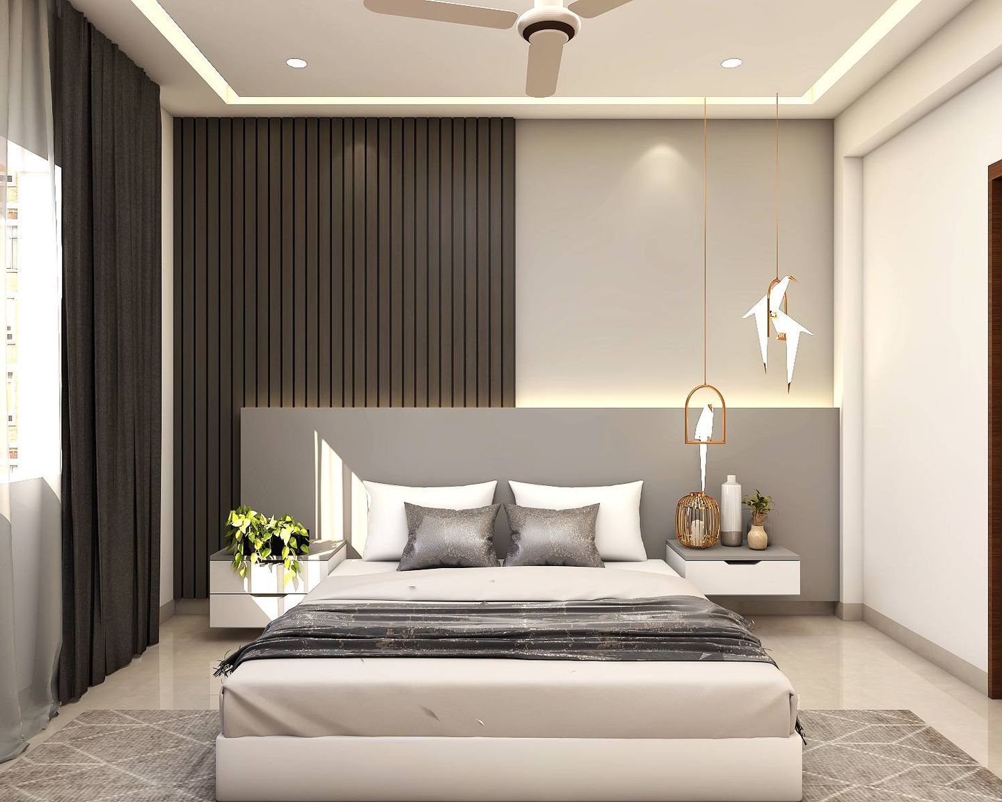 Modern Master Bedroom Design With Dual-Toned Accent Wall