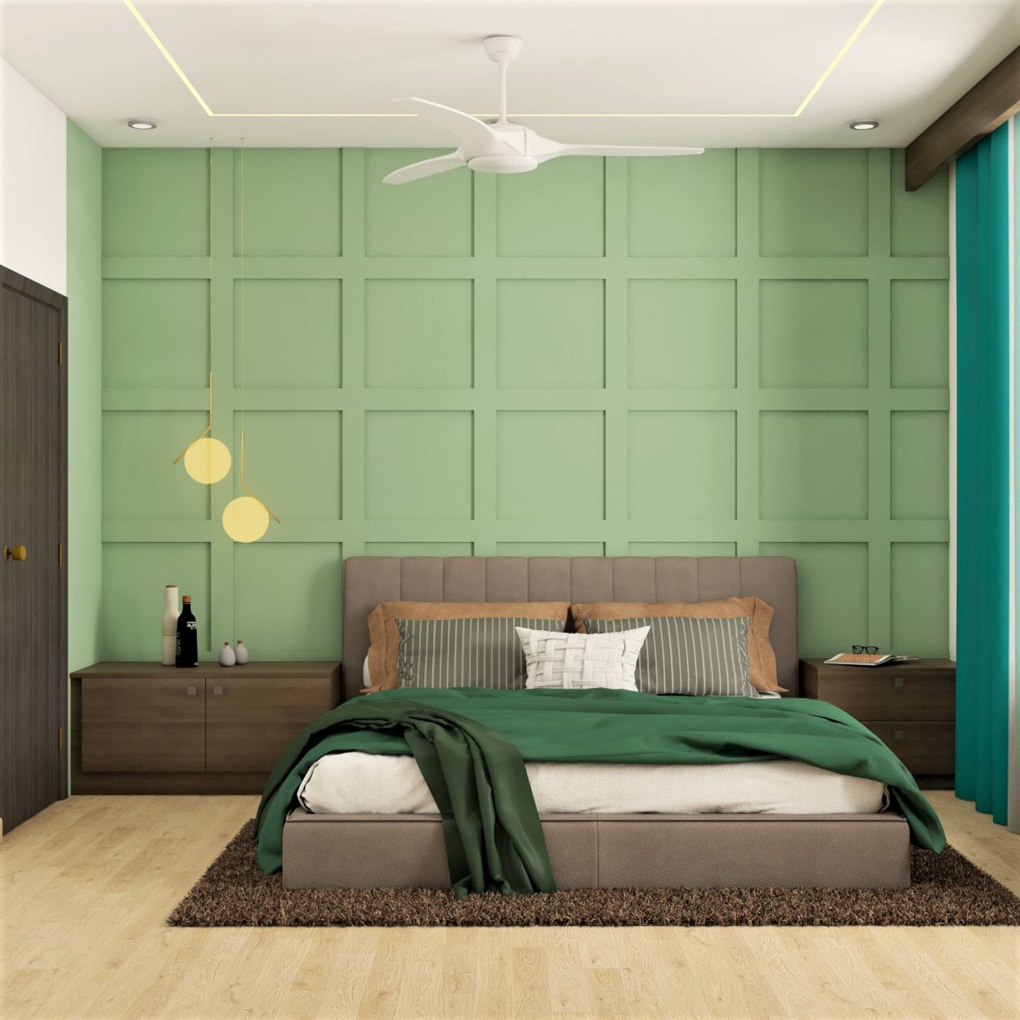 Master Bedroom Design With Green Accent Wall - Livspace