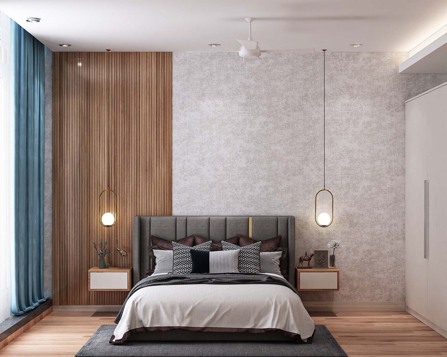 Master Bedroom With Dark Grey Bed - Livspace