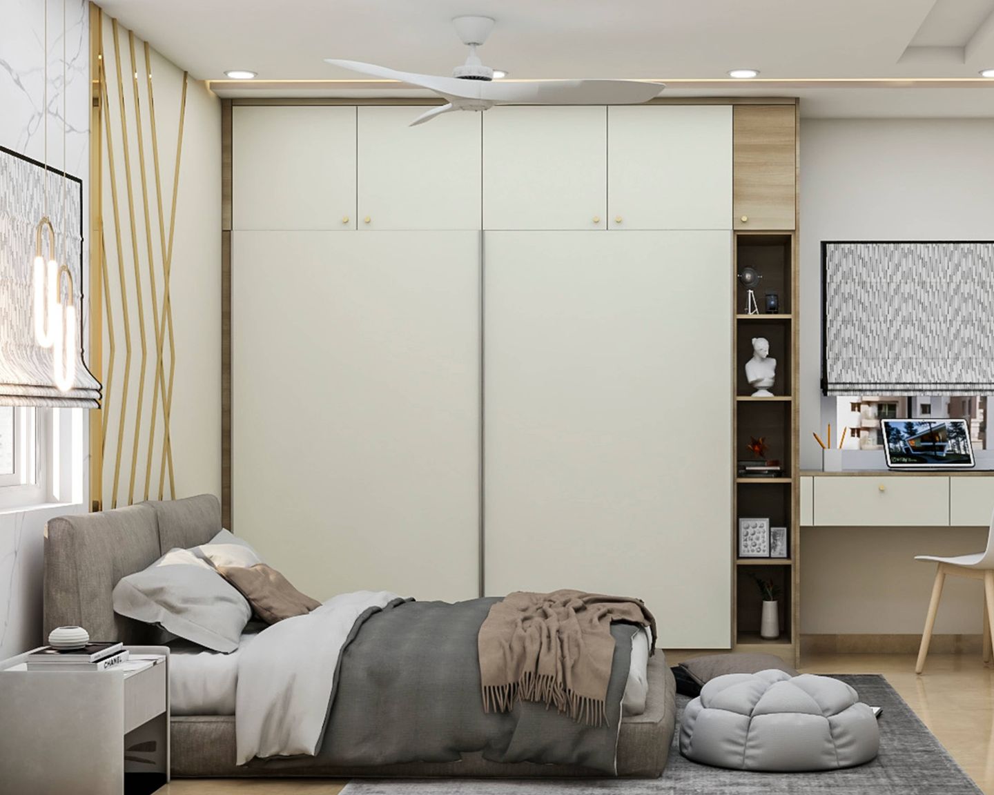 Spacious Master Bedroom Design With Modern Interiors And Unique Accent Wall