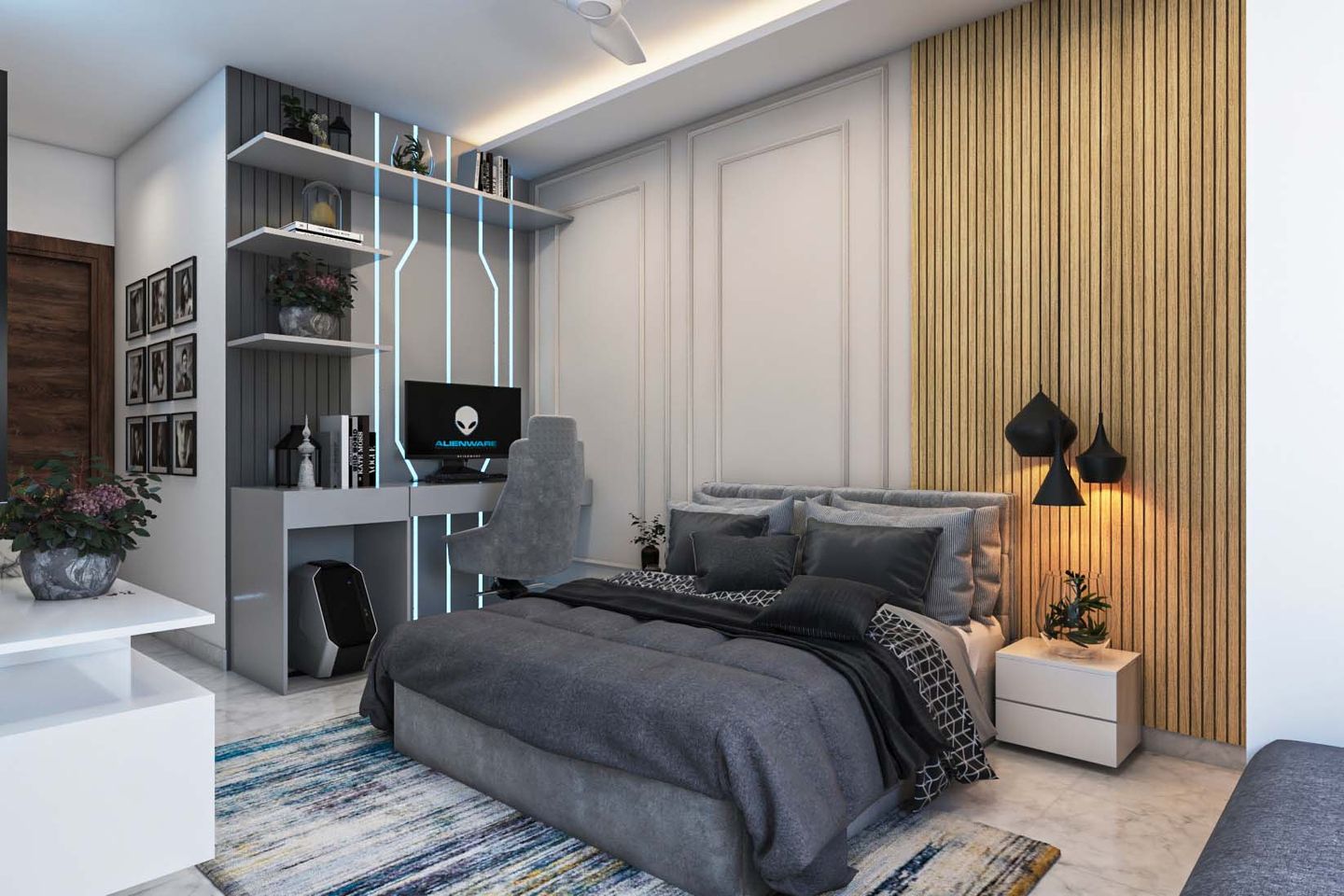 Grey-Themed Master Bedroom design - Livspace