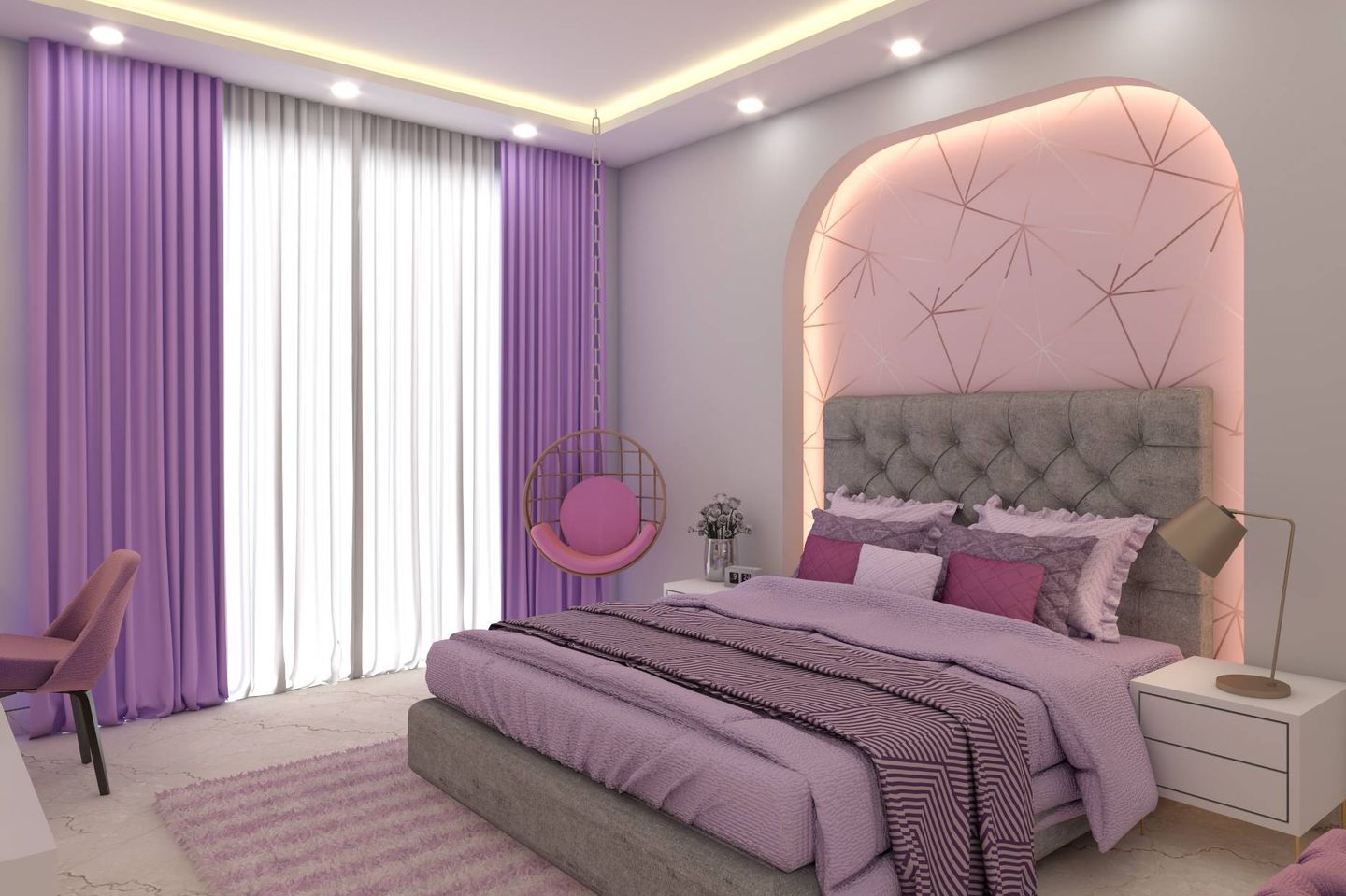 Compact Master Bedroom In Purple | Livspace